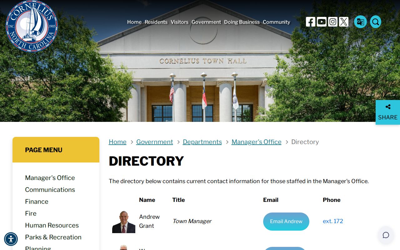 Cornelius people directories administration contacts