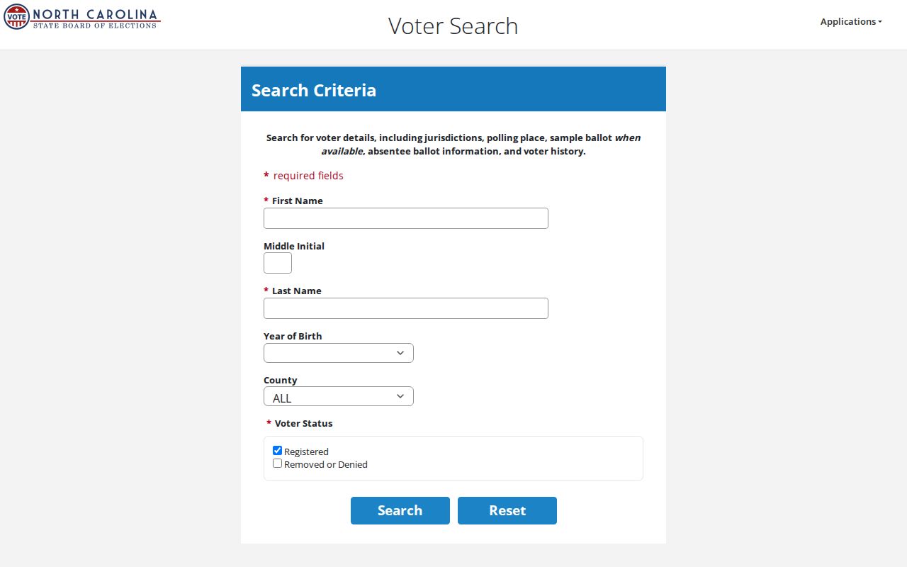 Cornelius voter records search fields in the North Carolina lookup