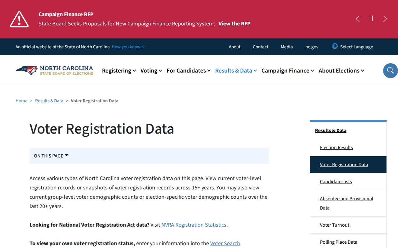 Cornelius voter records download page for current and historical files